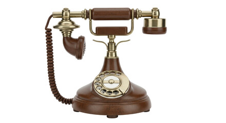 Isolated Vintage Rotary Dial Telephone in Brown and Gold