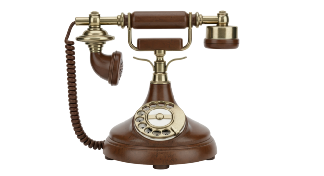 Isolated Vintage Rotary Dial Telephone in Brown and Gold