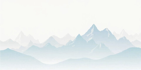 Misty mountain peaks pierce the sky, creating a serene and captivating landscape with a morning fog rolling through the valley