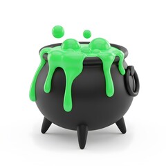 3D Halloween Witch Cauldron with Bubbling Green Potion — Spooky Magic Brew Illustration