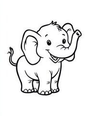 Childrens coloring book cute elephant illustration for kids to color and enjoy.