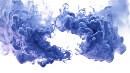 Vibrant blue ink clouds swirl dynamically in clear water, creating an abstract visual effect of fluid diffusion and motion.