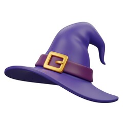 3D Purple Witch Hat with Buckle — Halloween Costume Accessory or Magical Fantasy Hat Illustration