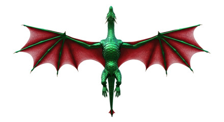 Isolated Green Dragon with Red Wings