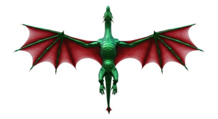 Isolated Green Dragon with Red Wings