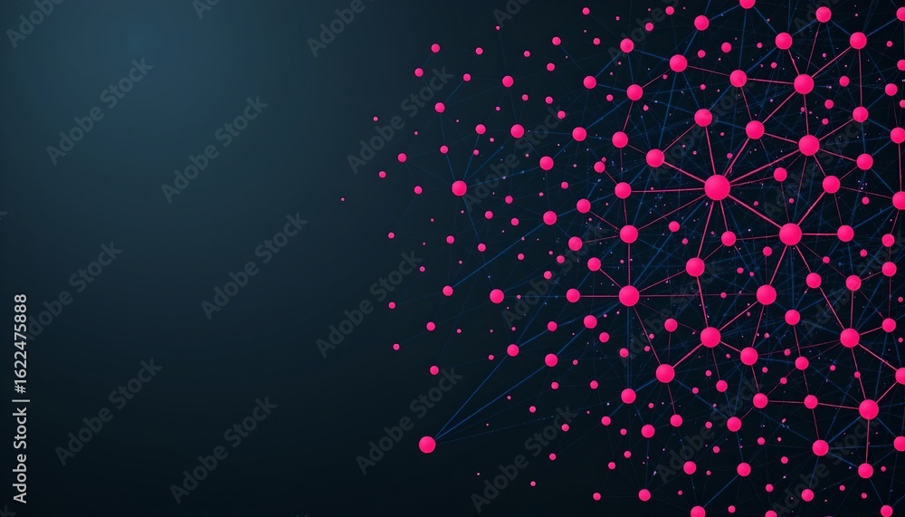 Poster interconnected nodes dark background with copy space