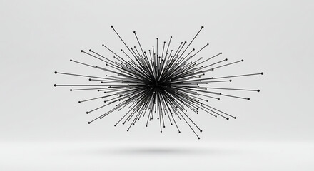 A complex, abstract visualization of interconnected lines radiating outwards from a central point, creating a spiky, starburst-like effect.