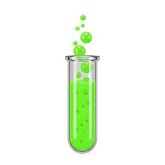 3D Test Tube with Bubbling Green Liquid — Chemistry, Experiment, or Halloween Potion Concept