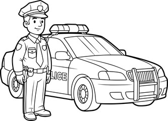 Policer officer with sedan police car © создать 8 углов