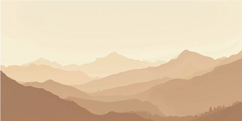 Morning mountain landscape with foggy hills and misty clouds