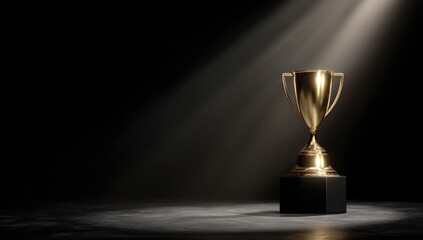 Golden trophy under spotlight
