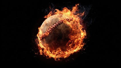 Fototapeta premium Fiery baseball engulfed in flames