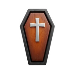3D Wooden Coffin with Cross on Lid — Halloween, Horror, or Funeral Symbol Illustration