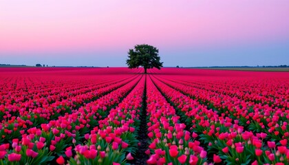 Fototapeta premium Vibrant Field Red Flowers Sunset