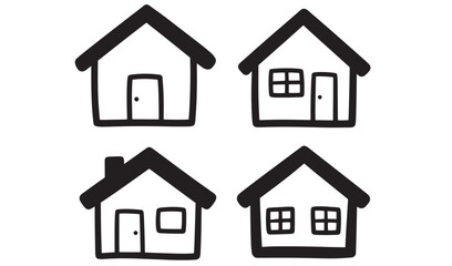 Fototapeta premium Hand drawn black and white illustrations of various house designs and concepts