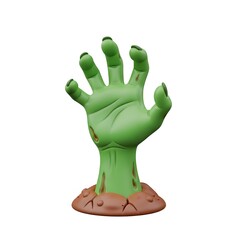 3D Zombie Hand Rising From Ground — Creepy Halloween Undead Monster Illustration