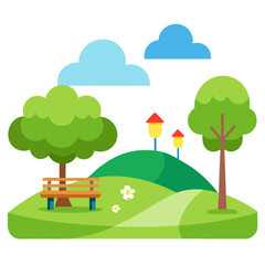 Summer park landscape vector on white background.