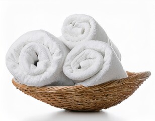 Soft Rolled White Towels in a Wicker Basket Spa Bathroom Cleanliness