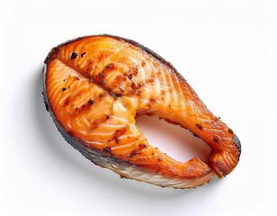 Delicious Grilled Salmon Steak on White Plate Close Up Shot Perfect for Recipe Websites and Cookbooks