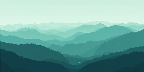 Serene Aqua and Blue Ridge Hills in Minimal Misty Landscape Background