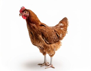 A Single Brown Hen Standing on White Background Farm Animal