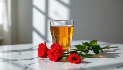 Clear Glass with Flowers Marbled Tabletop