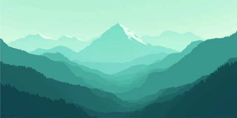 Light Aqua and Green Layered Mountains for Fresh Calm Abstract Natural Background Art