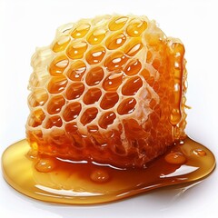 Golden Honeycomb Piece Dripping Sweet Honey Close Up Studio Shot