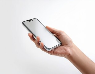 Hand Holding a Modern Smartphone with Blank Screen Display Technology Mockup