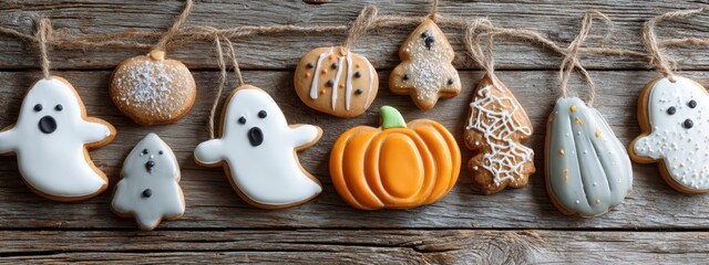 Spooky Halloween Cookies on Rustic Wood Background