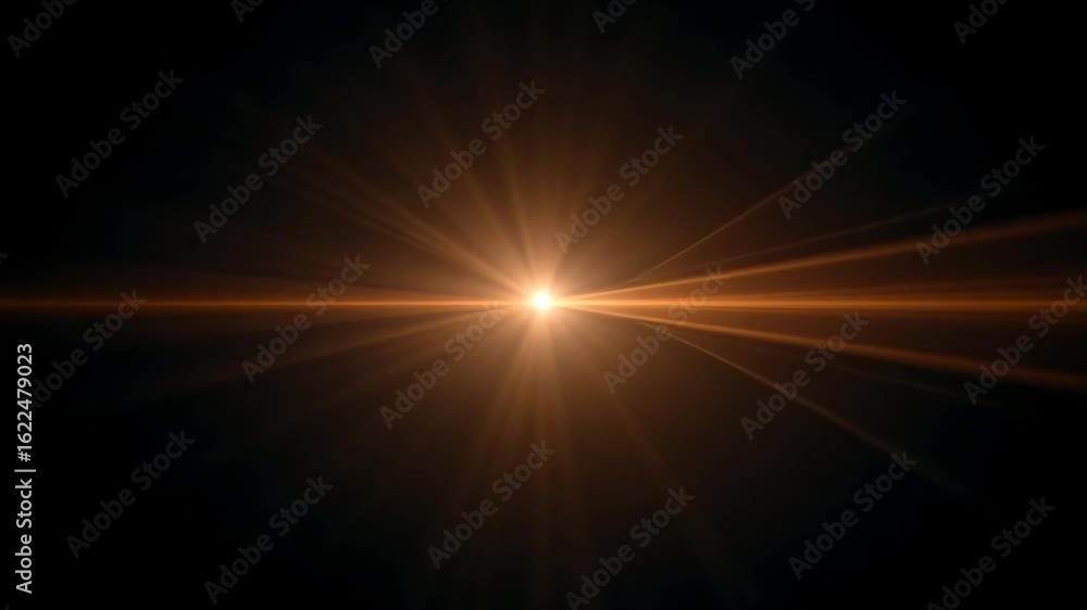 Poster bright orange light flares emanating from a central source, creating a radiant, dynamic glow across 