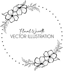 Floral circular half wreath for wedding invitation. logo branding and packaging label