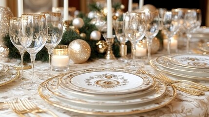 Festive holiday dinner table setting