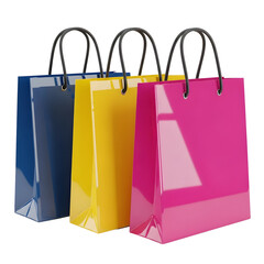 Vibrant shopping bags in bold blue, cheerful yellow, and striking pink offer a stylish way to carry purchases and express personal style.