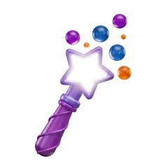 3D Magic Wand with Glowing Star and Colorful Sparkles — Fantasy Spell Casting or Witchcraft Prop Illustration