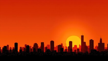 City silhouette at fiery sunset