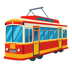 a colorful vintage-style streetcar or tram, no background vector file.