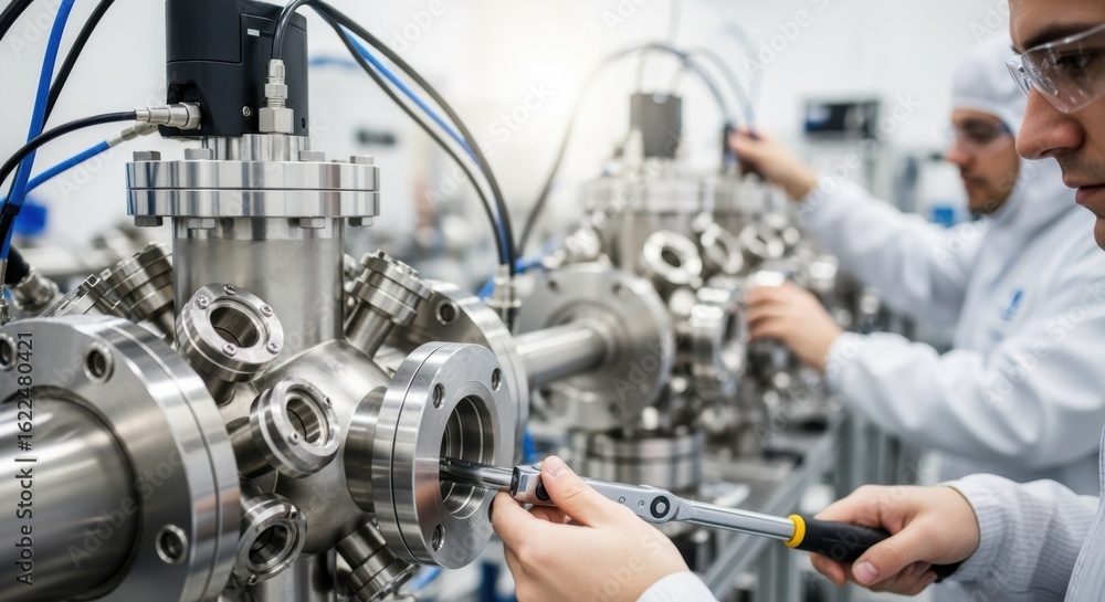 Poster stepbystep beamline assembly process displaying modular vacuum components designed for ultrashort xr