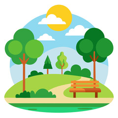 Summer park natural view landscape vector on white background.