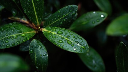 Close-up of wet leaves with dew drops