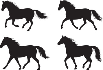 silhouette vector of galloping horses running in dynamic motion equine graphic illustration for logo branding design