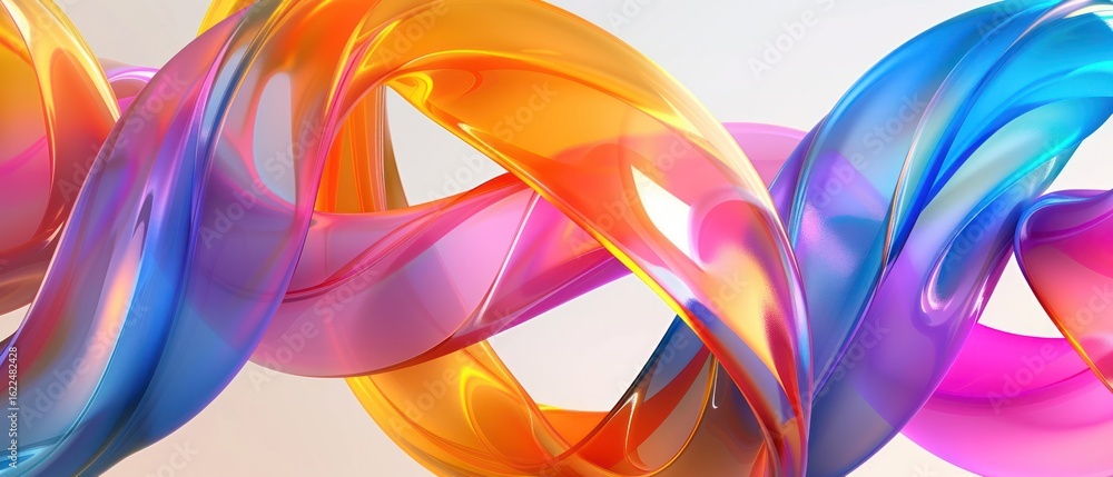 Poster abstract gradients 3d swirl ribbons twisting and intertwining, with smooth gradients transitioning b