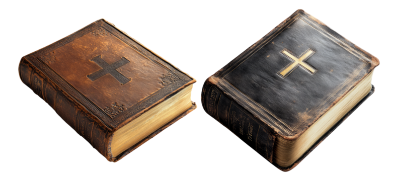Vintage Religious Books with Cross Designs on Covers