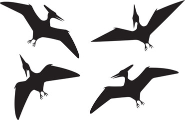 pterodactyl silhouettes vector illustration prehistoric flying dinosaurs for educational creative designs ai eps jpeg png pack