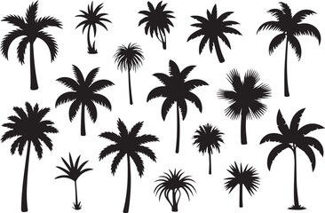 hand drawn palm and coconut trees silhouette vector graphic for tropical jungle themed branding decoration marketing