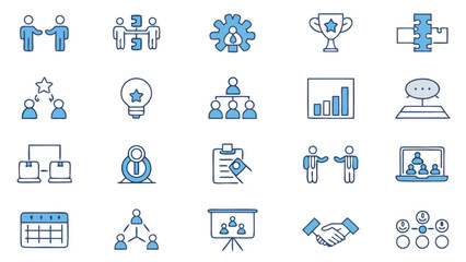 Illustration of business and management icons representing teamwork and collaboration concepts and ideas