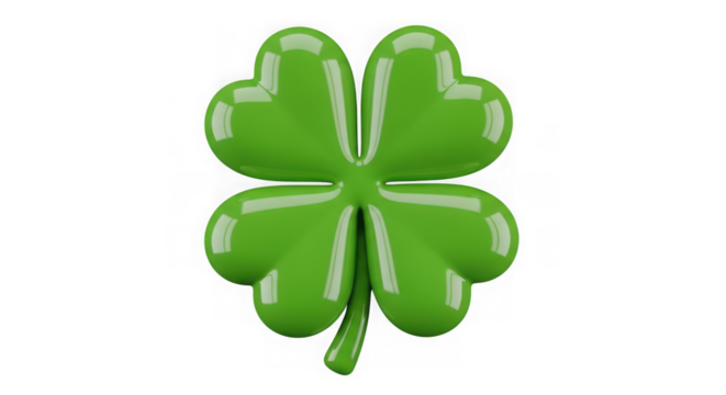 Ai generated image of green fourleaf clover for luck, isolated on transparent background - Powered by Adobe