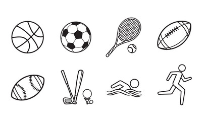 Simple vector icons representing popular sports and fitness activities for design projects