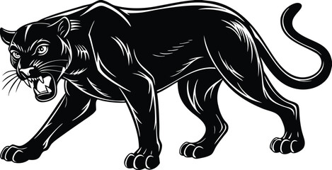 angry black panther silhouette in aggressive stance vector wild animal illustration