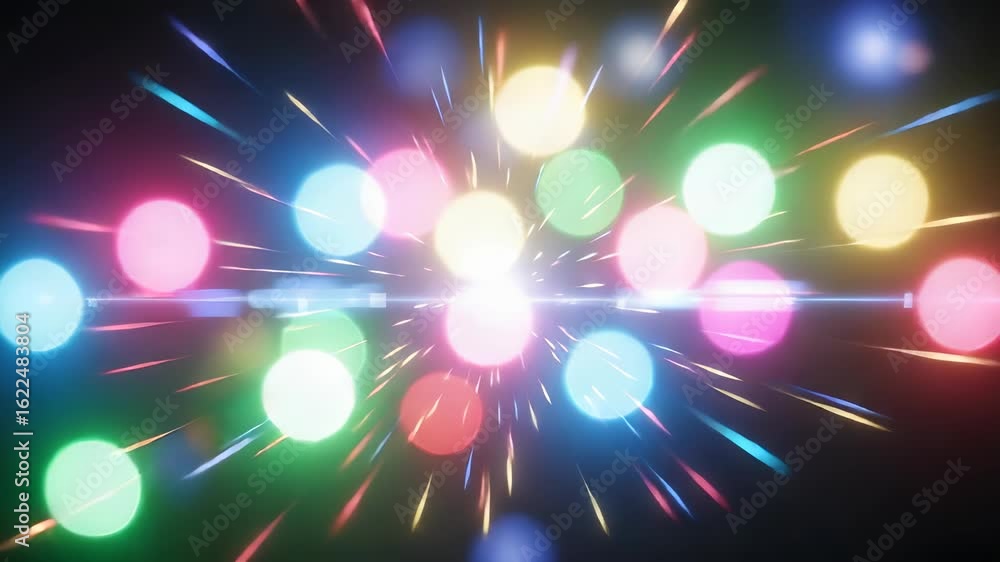 Canvas Prints energetic cosmic scene with colorful bokeh lights and streaks on dark blue background